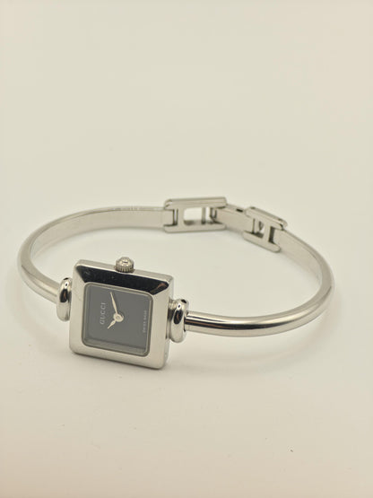 Gucci 1900L Quartz Watch Black Dial Stainless Steel Bangle Bracelet Women - 262