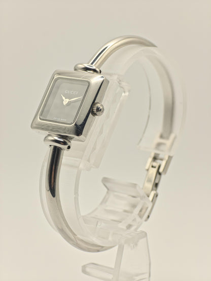 Gucci 1900L Quartz Watch Black Dial Stainless Steel Bangle Bracelet Women - 262