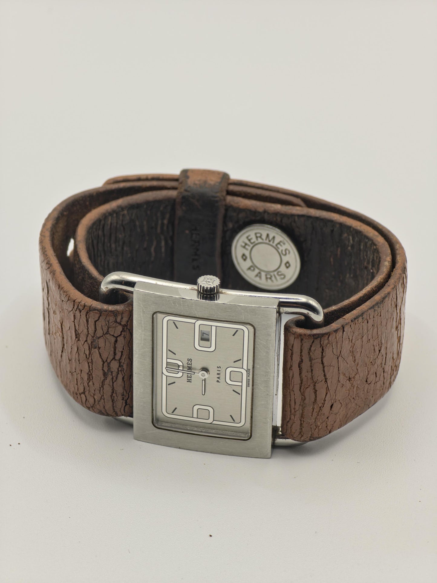 Hermes BA1.510 Barenia Quartz Watch Silver Dial Leather Strap Women Swiss - 263