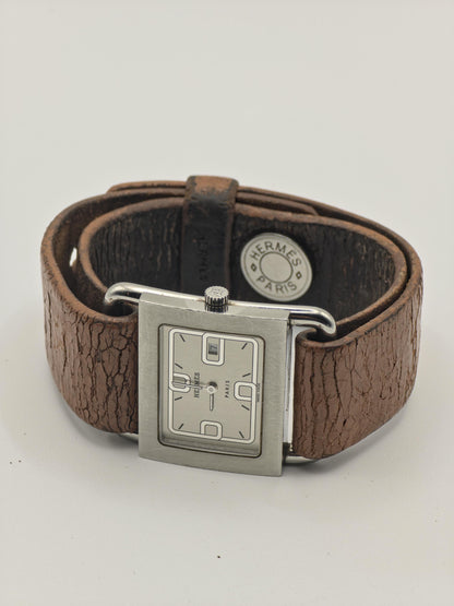 Hermes BA1.510 Barenia Quartz Watch Silver Dial Leather Strap Women Swiss - 263