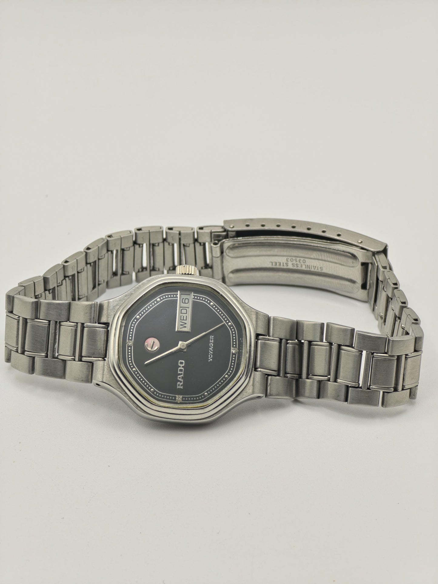 Rado Voyager Automatic Day Date Watch Black Dial Bracelet Vintage Men Swiss -268