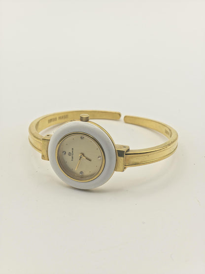 Hanowa Swiss Quartz Watch Gold Tone White Ceramic Bezel Women | - 295