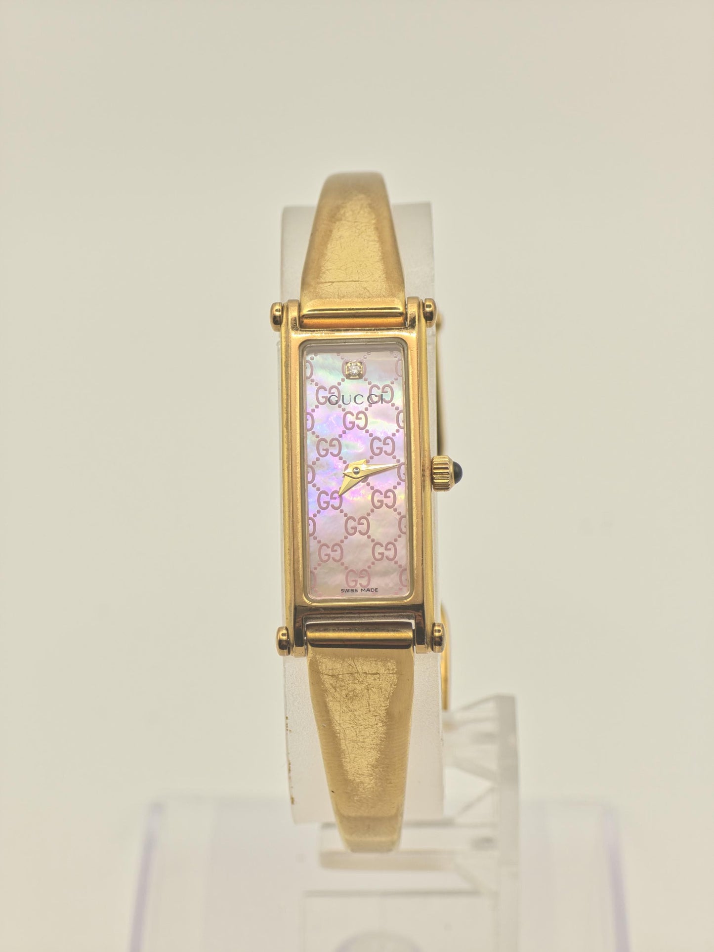 Gucci 1500L Women Gold Plated Slim Bracelet Quartz Watch Pink Dial Box | - 299