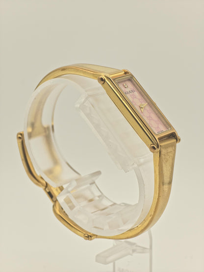 Gucci 1500L Women Gold Plated Slim Bracelet Quartz Watch Pink Dial Box | - 299