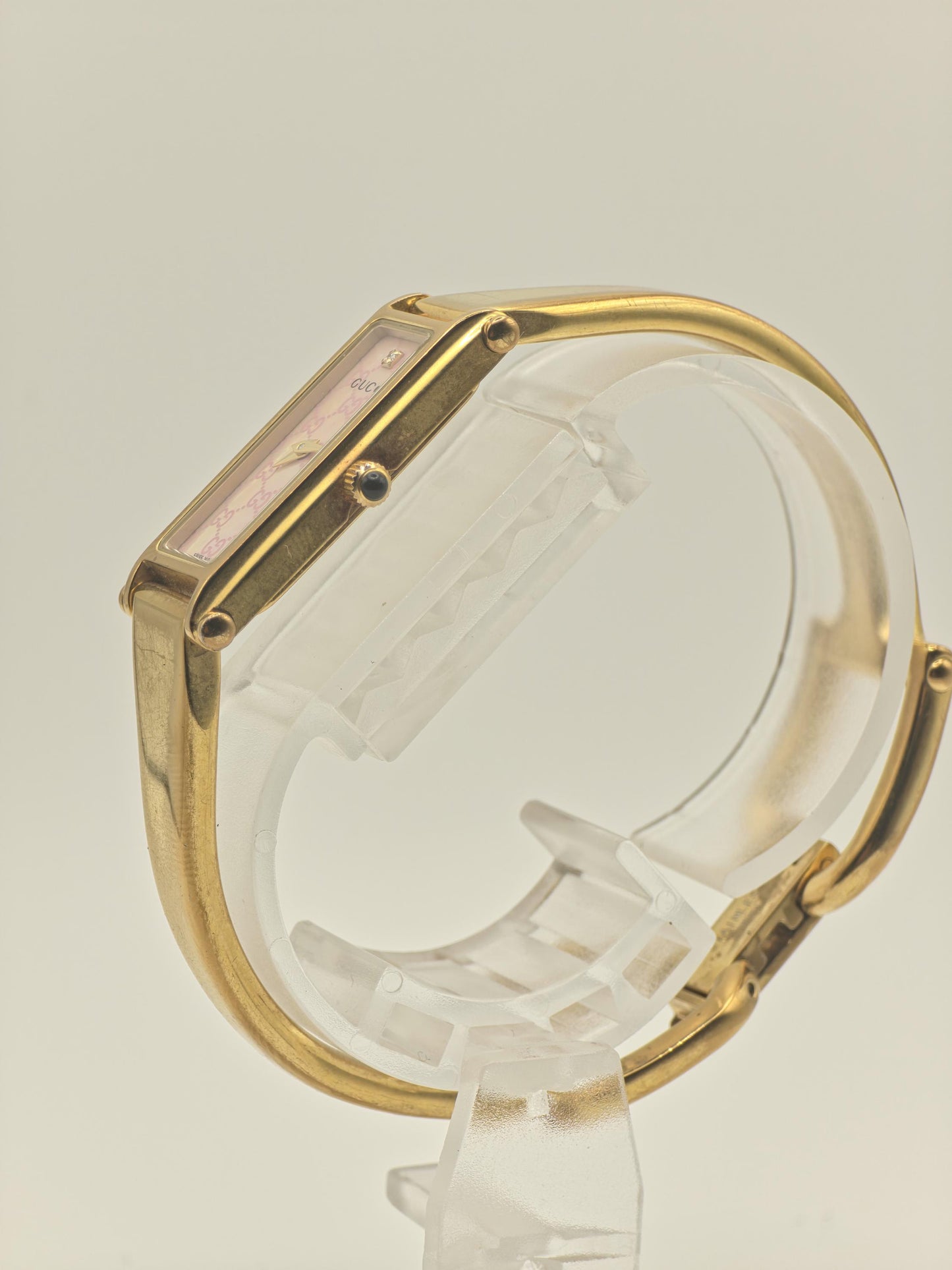 Gucci 1500L Women Gold Plated Slim Bracelet Quartz Watch Pink Dial Box | - 299