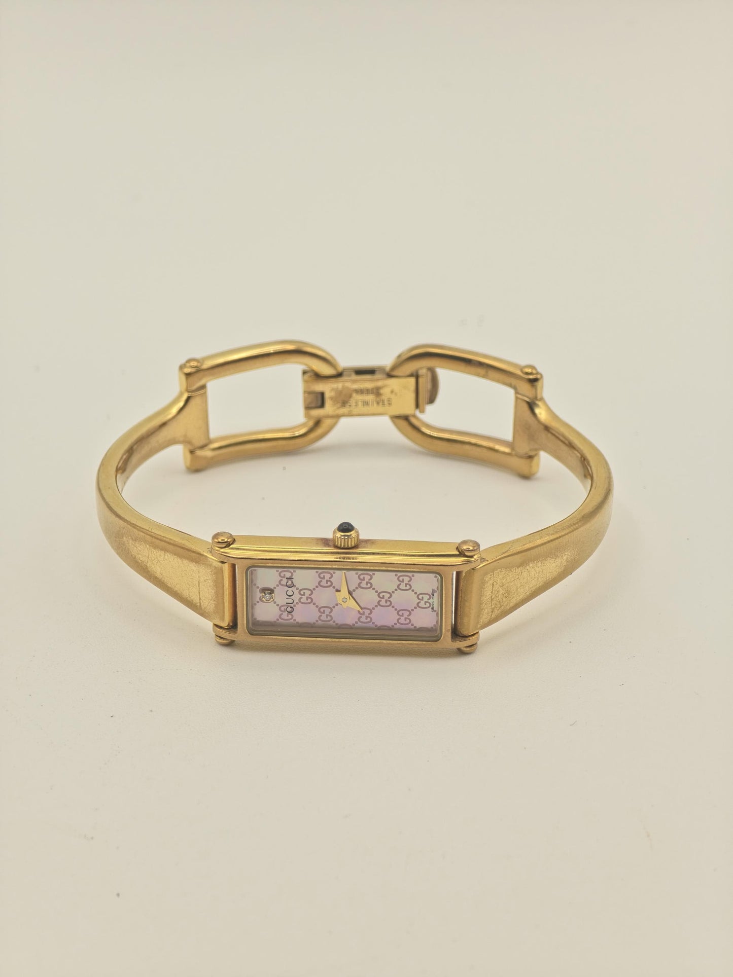 Gucci 1500L Women Gold Plated Slim Bracelet Quartz Watch Pink Dial Box | - 299