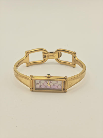 Gucci 1500L Women Gold Plated Slim Bracelet Quartz Watch Pink Dial Box | - 299