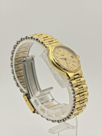 Longines Conquest Quartz Watch Gold Dial Gold Plated Bracelet Women Swiss - 269