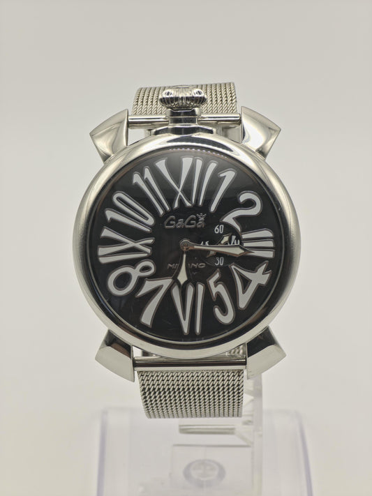GaGa Milano Manuale 46 Watch Black Dial Mesh Bracelet Quartz Men Italy - 270