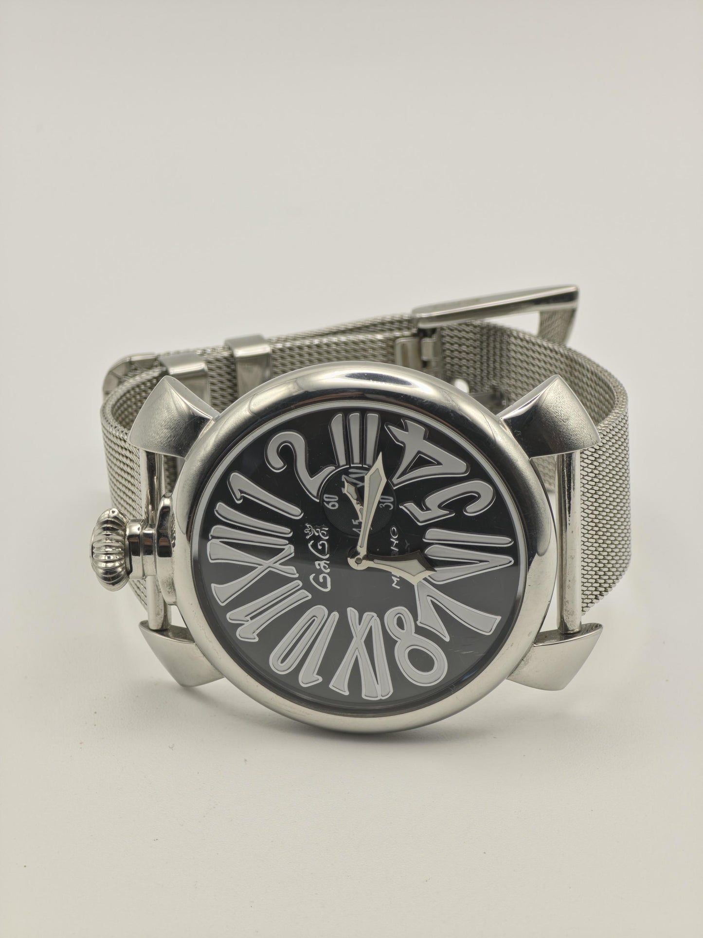 GaGa Milano Manuale 46 Watch Black Dial Mesh Bracelet Quartz Men Italy - 270