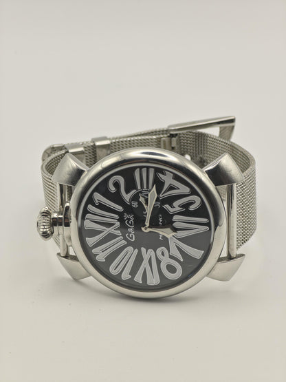 GaGa Milano Manuale 46 Watch Black Dial Mesh Bracelet Quartz Men Italy - 270