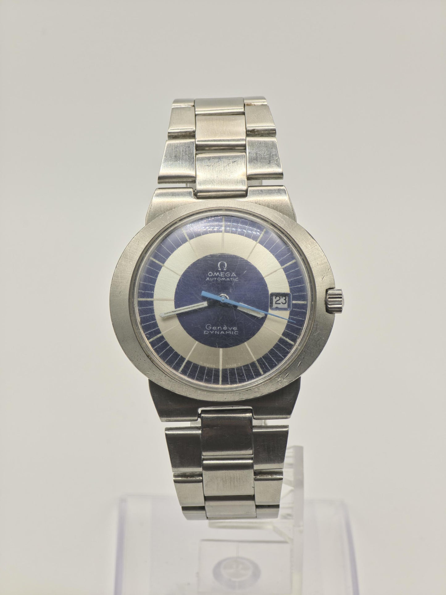 Omega Geneve Dynamic Automatic Blue Bullseye Dial Date Vintage Men Swiss - 272