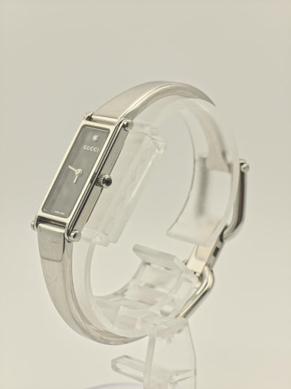 Gucci 1500L Quartz Watch Black Dial Diamond Bangle Bracelet Women Swiss - 273