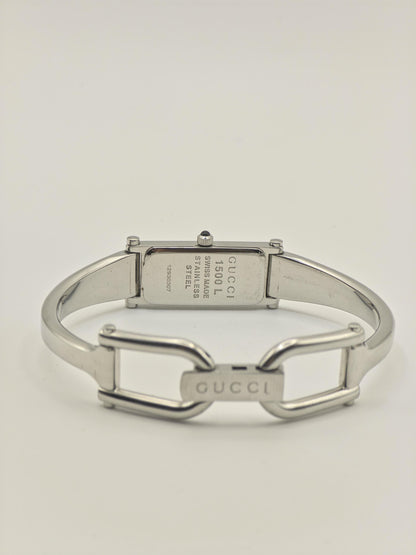 Gucci 1500L Quartz Watch Black Dial Diamond Bangle Bracelet Women Swiss - 273