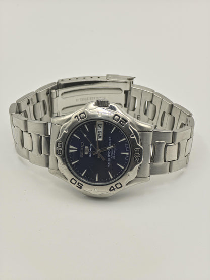 Seiko 5 Sports Automatic Watch Blue Dial Day-Date 100M Men Japan - 275