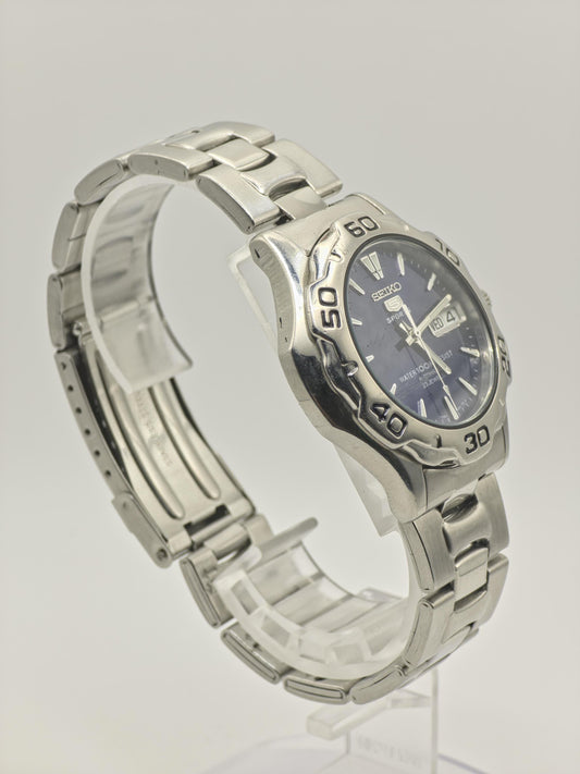 Seiko 5 Sports Automatic Watch Blue Dial Day-Date 100M Men Japan - 275