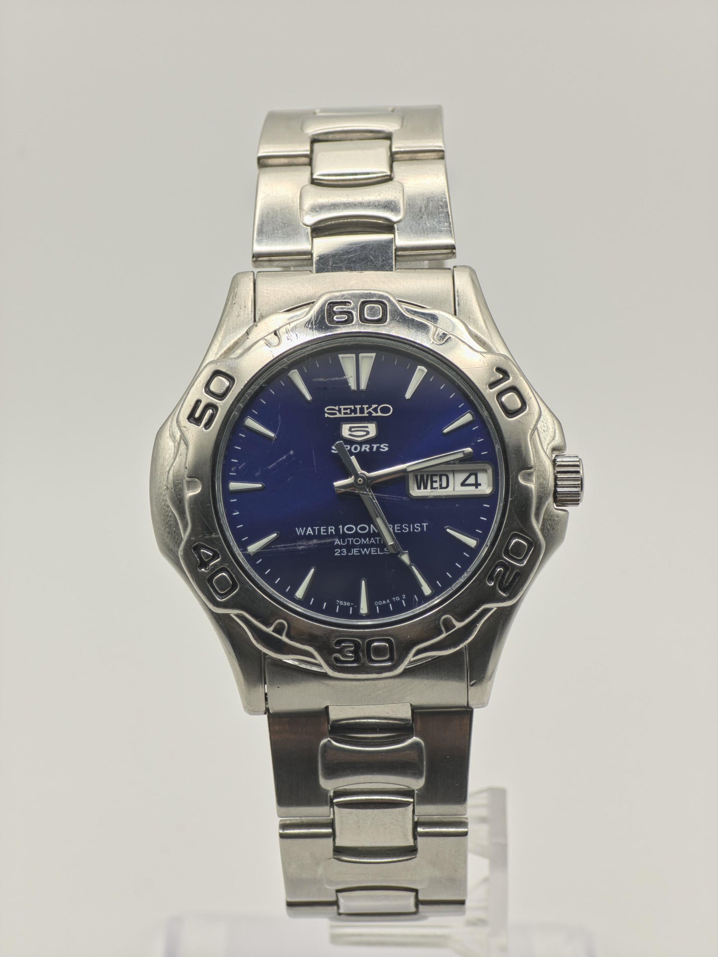 Seiko 5 Sports Automatic Watch Blue Dial Day-Date 100M Men Japan - 275