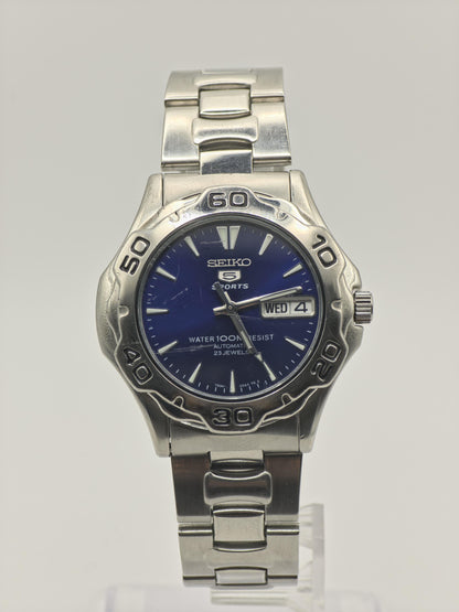 Seiko 5 Sports Automatic Watch Blue Dial Day-Date 100M Men Japan - 275