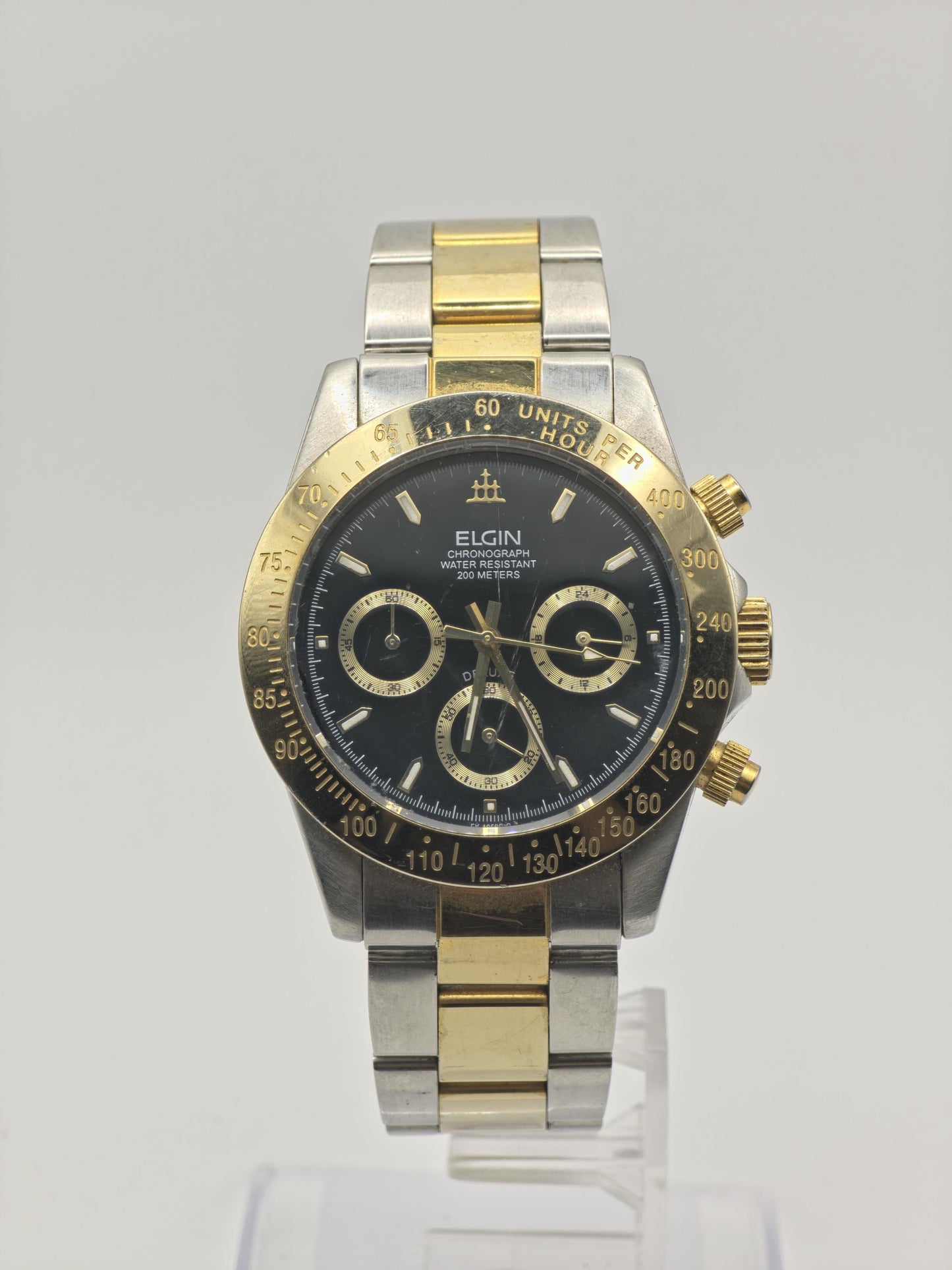 Elgin Chronograph Quartz Watch Two Tone Tachymeter 200M Men FK1059G - 280