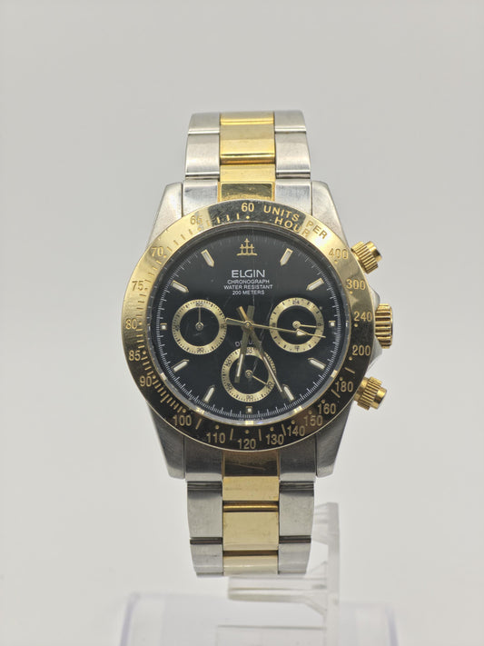 Elgin Chronograph Quartz Watch Two Tone Tachymeter 200M Men FK1059G - 280