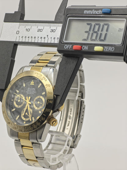 Elgin Chronograph Quartz Watch Two Tone Tachymeter 200M Men FK1059G - 280