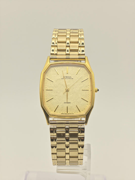 Citizen Forma Quartz Watch Gold Dial Gold Tone Square Case Men Vintage- 282
