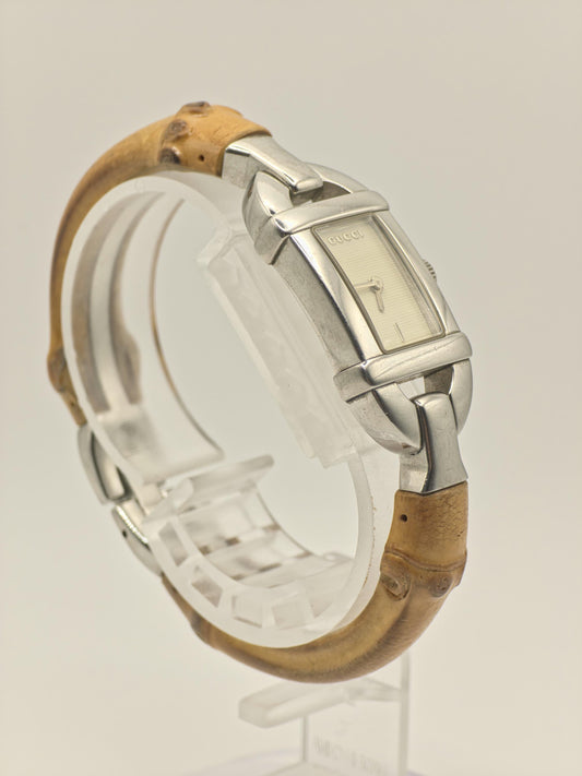 Gucci 6800L Women Watch Silver Dial Bamboo Style Swiss Made Vintage - 284