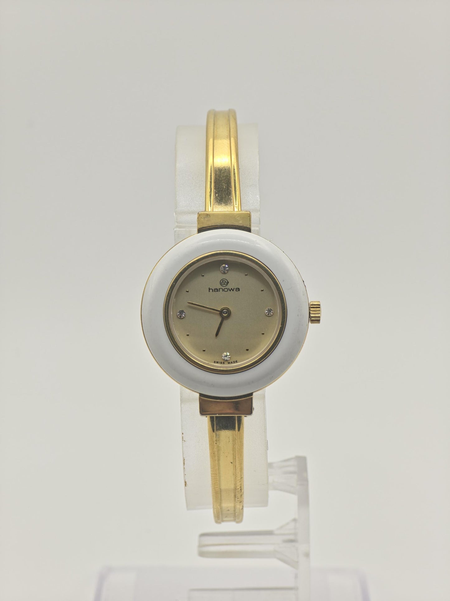 Hanowa Swiss Quartz Watch Gold Tone White Ceramic Bezel Women | - 295