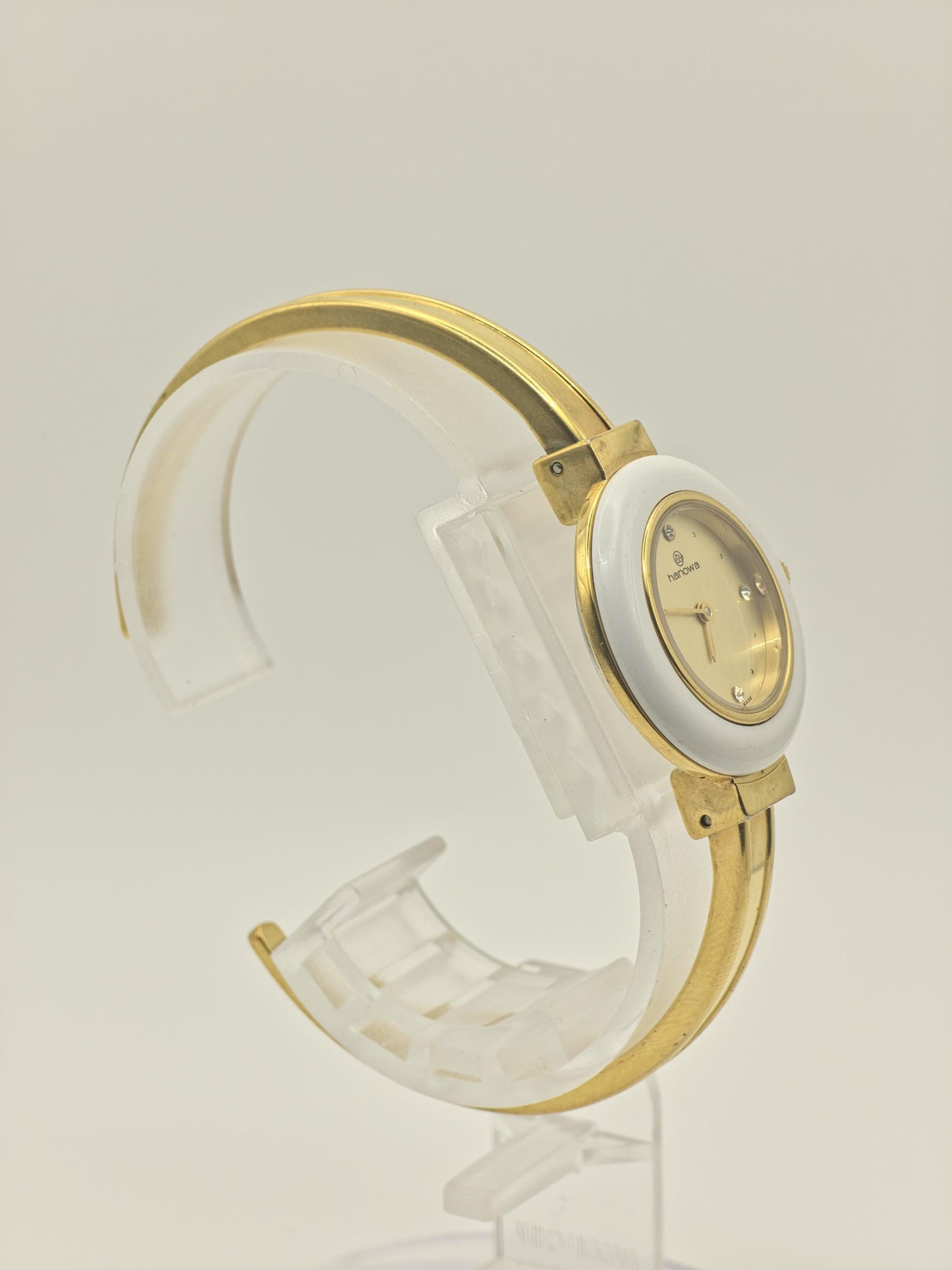 Hanowa Swiss Quartz Watch Gold Tone White Ceramic Bezel Women | - 295