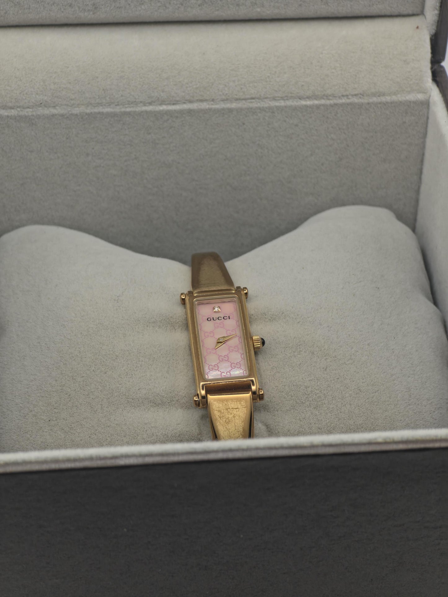 Gucci 1500L Women Gold Plated Slim Bracelet Quartz Watch Pink Dial Box | - 299