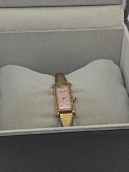 Gucci 1500L Women Gold Plated Slim Bracelet Quartz Watch Pink Dial Box | - 299