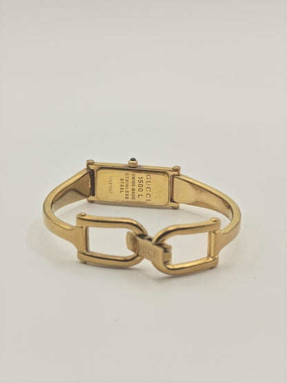 Gucci 1500L Women Gold Plated Slim Bracelet Quartz Watch Pink Dial Box | - 299