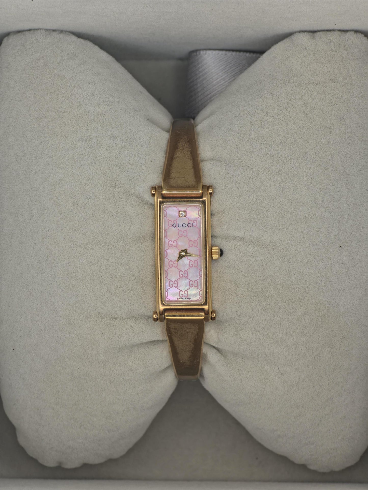 Gucci 1500L Women Gold Plated Slim Bracelet Quartz Watch Pink Dial Box | - 299