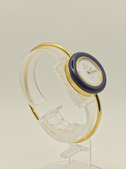 Gucci Italy Blue Bezel Bangle Women Vintage Quartz Watch Minimalist Design |-314
