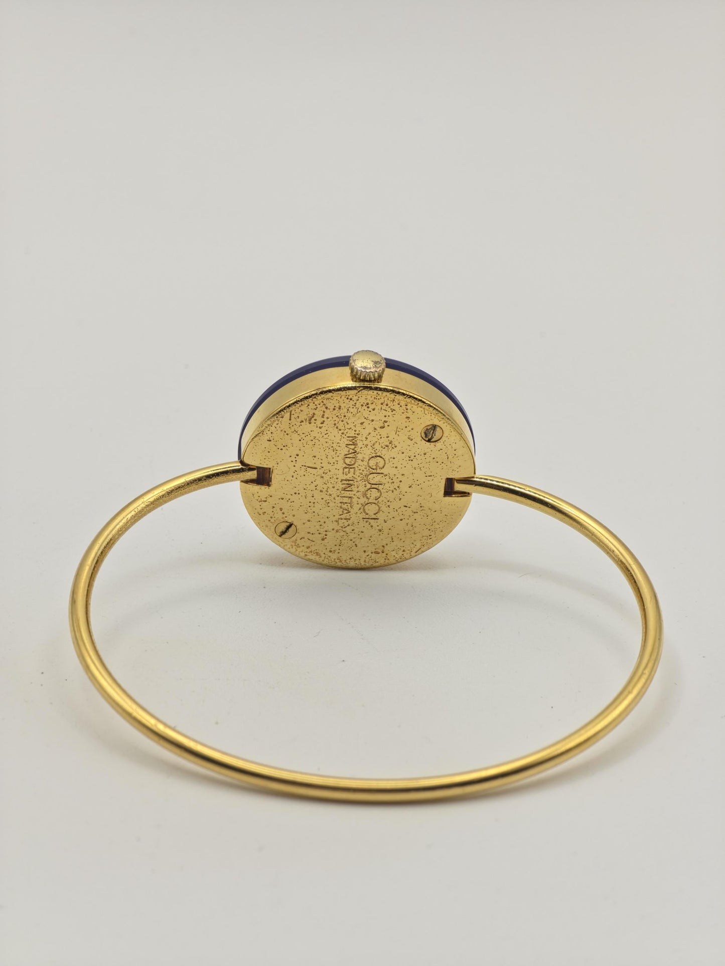 Gucci Italy Blue Bezel Bangle Women Vintage Quartz Watch Minimalist Design |-314