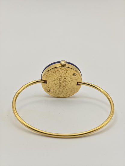 Gucci Italy Blue Bezel Bangle Women Vintage Quartz Watch Minimalist Design |-314