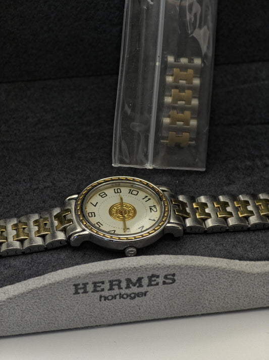 Vintage Hermès Women’s Watch Two Tone Stainless Steel Quartz Box Papers Extra Links - 334