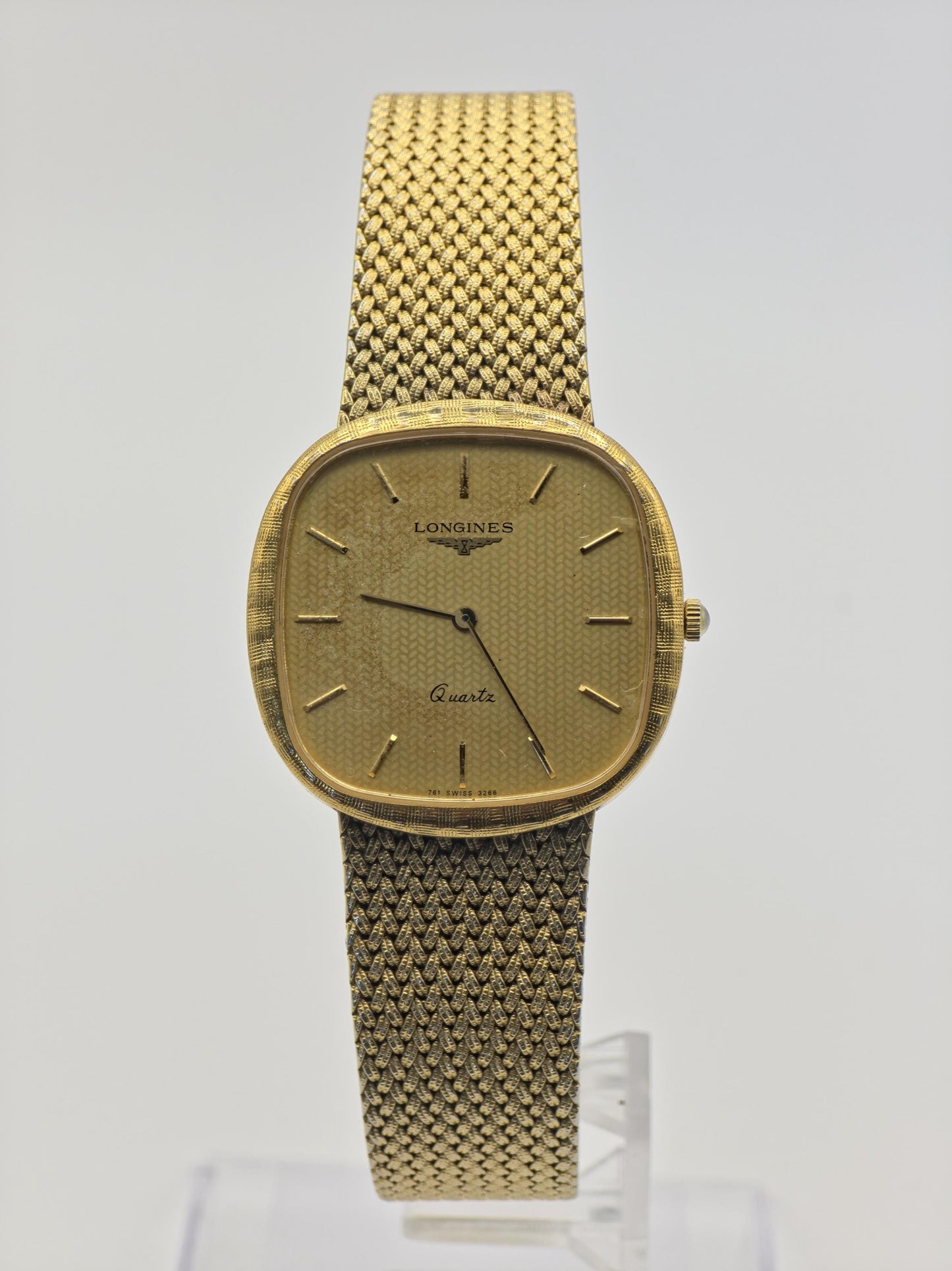 Vintage Longines Quartz Men’s Watch Gold Tone Textured Dial Swiss Made - 329
