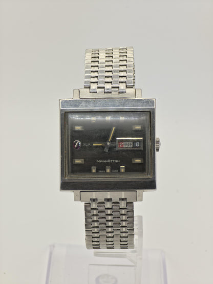Vintage Rado Manhattan Men’s Automatic Watch Day Date Square TV Dial Swiss Made - 330