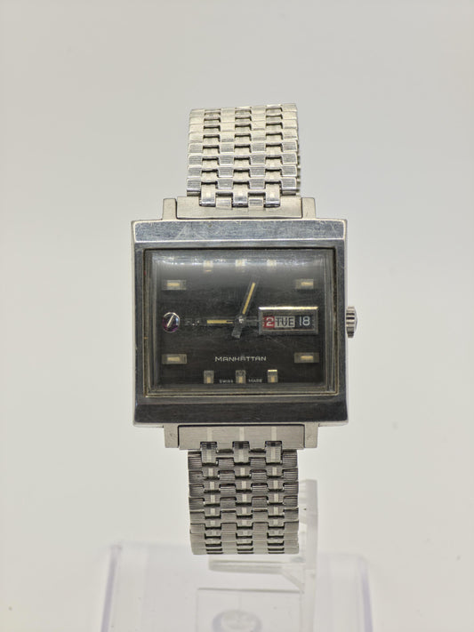 Vintage Rado Manhattan Men’s Automatic Watch Day Date Square TV Dial Swiss Made - 330