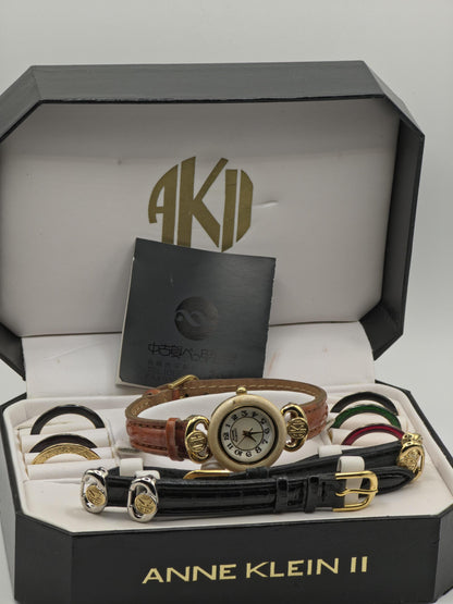 Vintage Anne Klein II Women's Watch Interchangeable Set Quartz Boxed 7 Bezels Extra Strap - 335