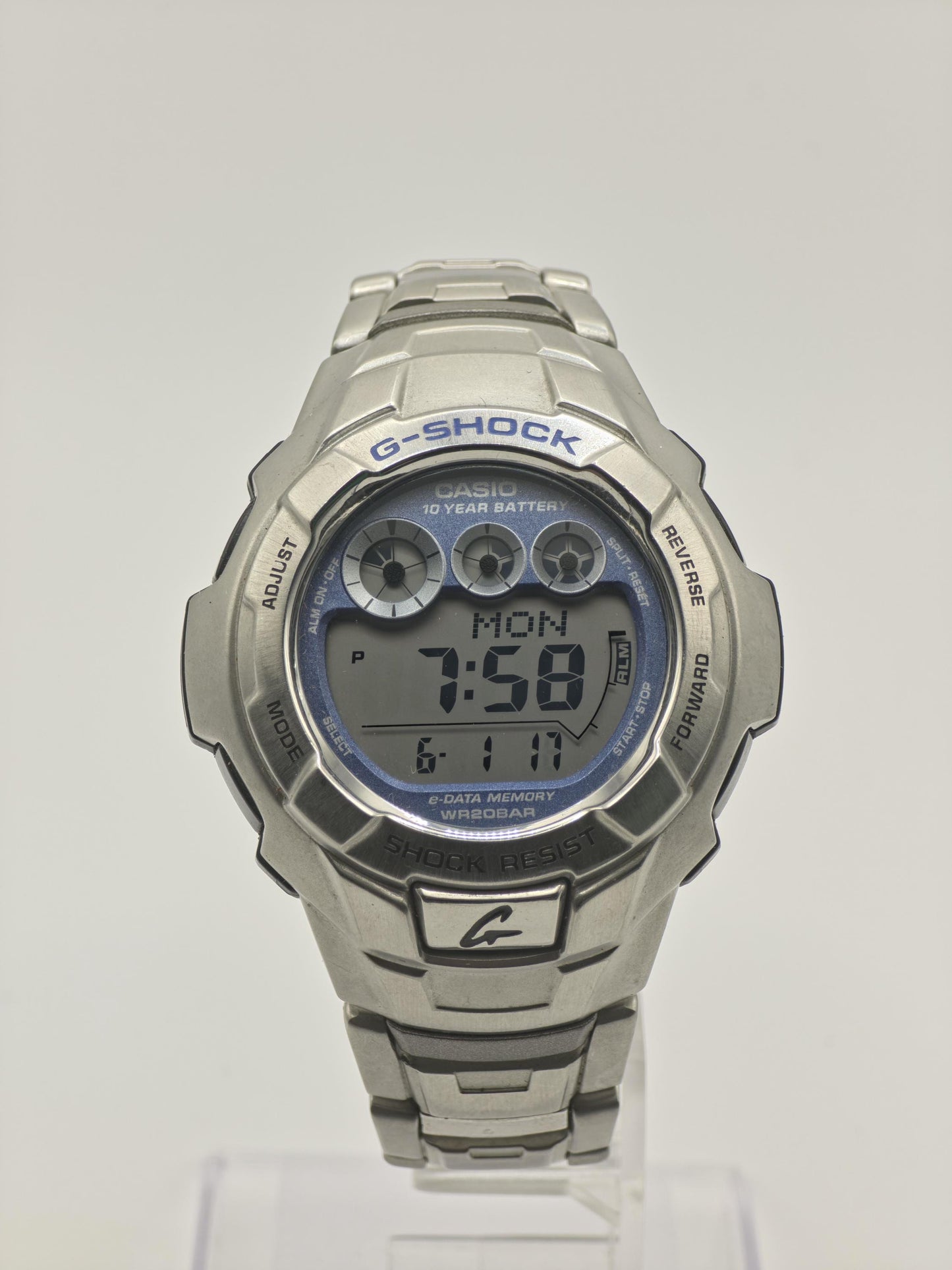 Vintage Casio G-Shock Men's Digital Watch Stainless Steel Bracelet WR20BAR Shock Resist - 338