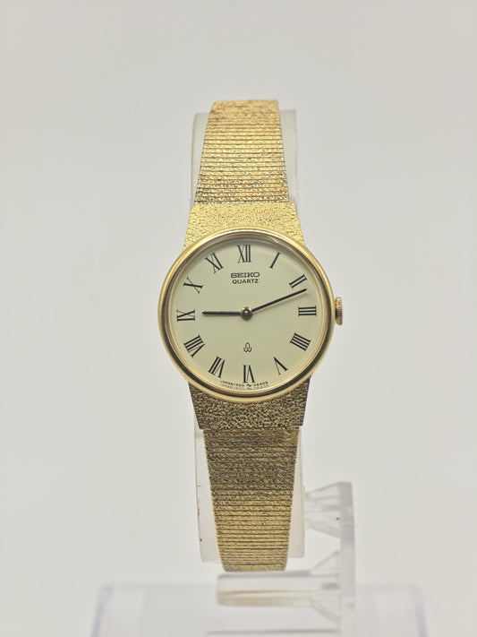 Vintage Seiko Women's Quartz Gold Tone Roman Dial Bracelet Watch Japan Made - 341