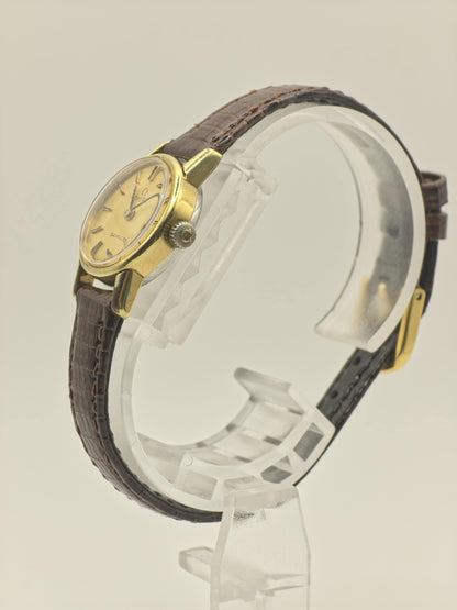 Vintage Omega De Ville Women's Gold Tone Dress Watch Manual Wind Leather Strap - 343