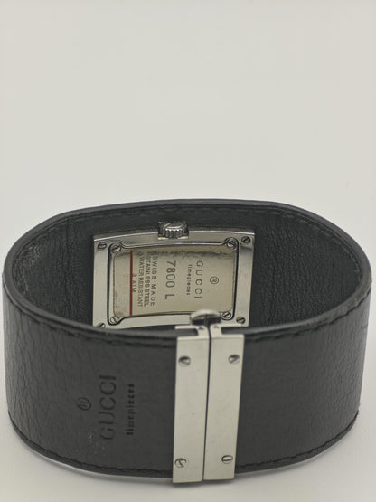 Vintage Gucci 7800L Women's Black Dial Bangle Watch Swiss Quartz Designer Timepiece - 346
