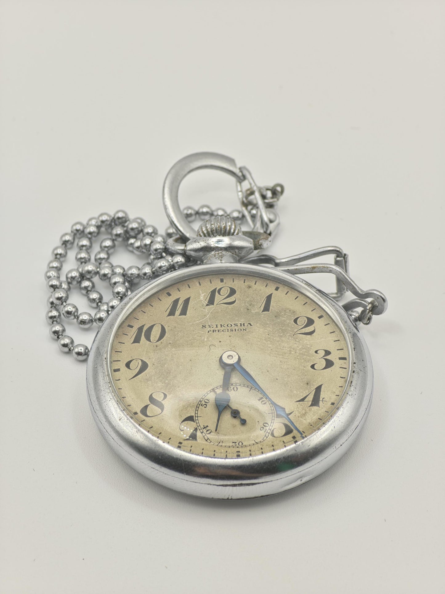 Vintage Seikosha Precision Pocket Watch Mechanical Open Face Japan Antique Timepiece Chain Included - 347