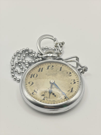 Vintage Seikosha Precision Pocket Watch Mechanical Open Face Japan Antique Timepiece Chain Included - 347