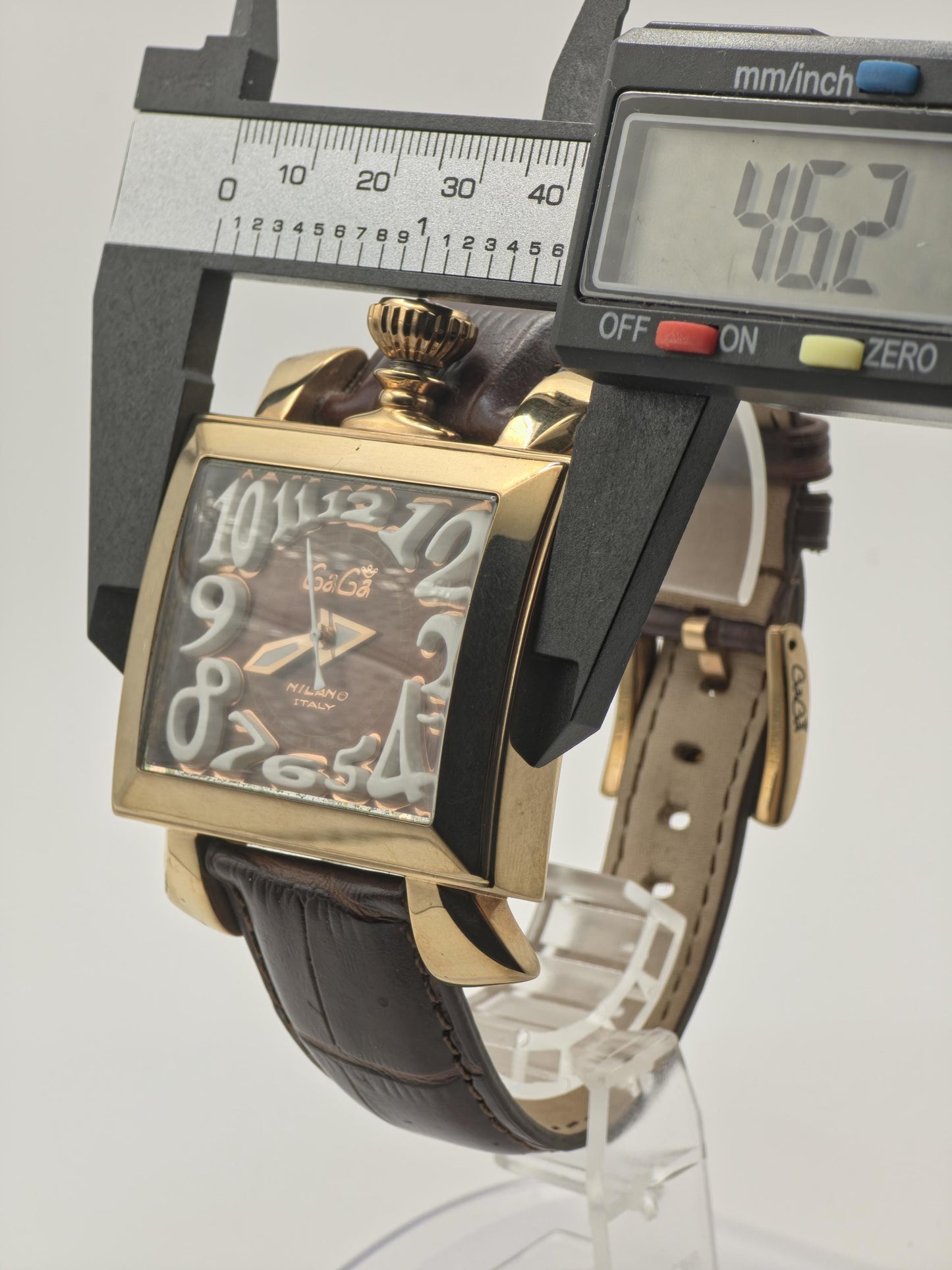 Vintage GaGa Milano Manuale Men's Watch Brown Dial Gold Tone Case Leather Strap Italy - 349