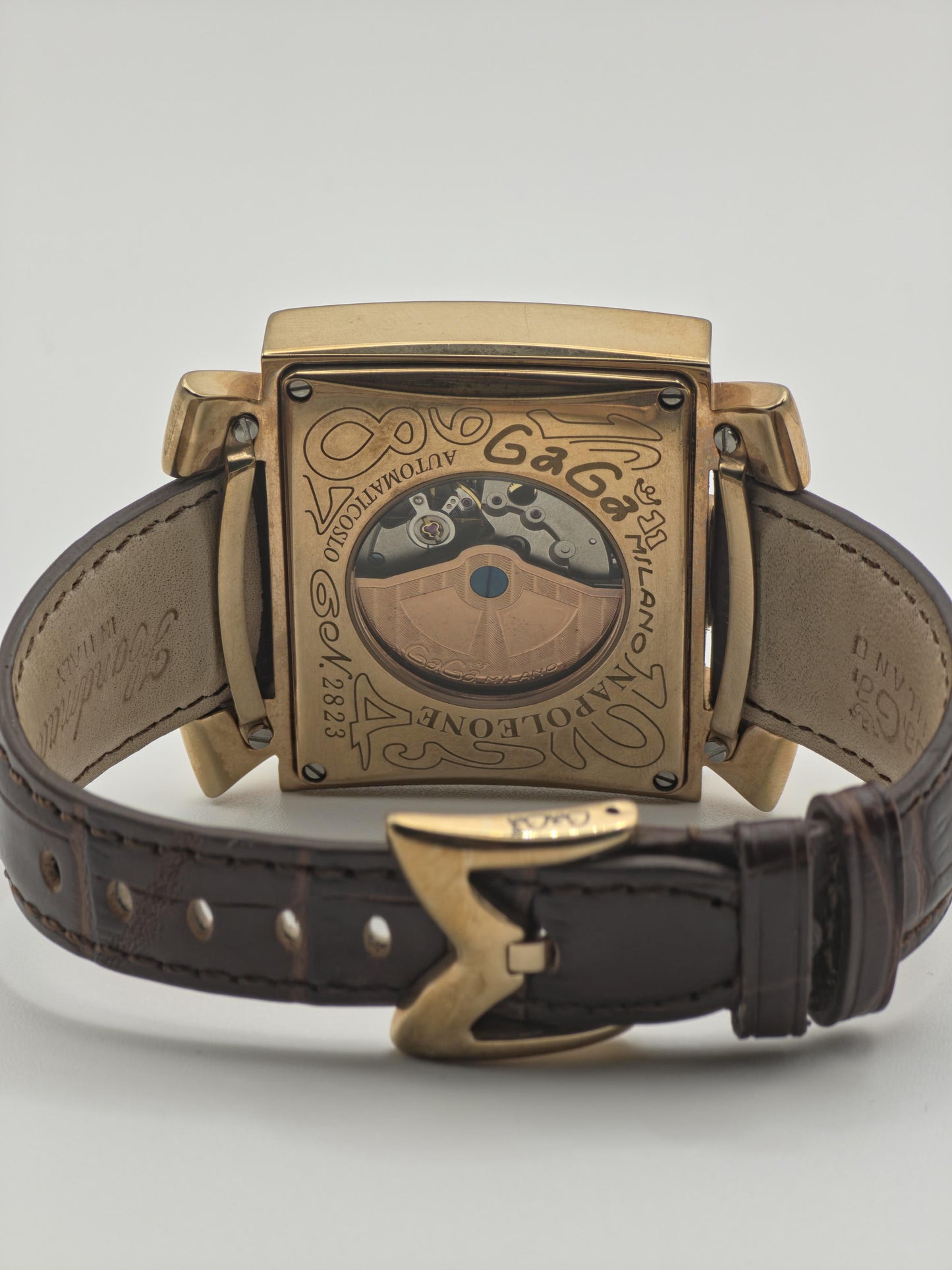Vintage GaGa Milano Manuale Men's Watch Brown Dial Gold Tone Case Leather Strap Italy - 349
