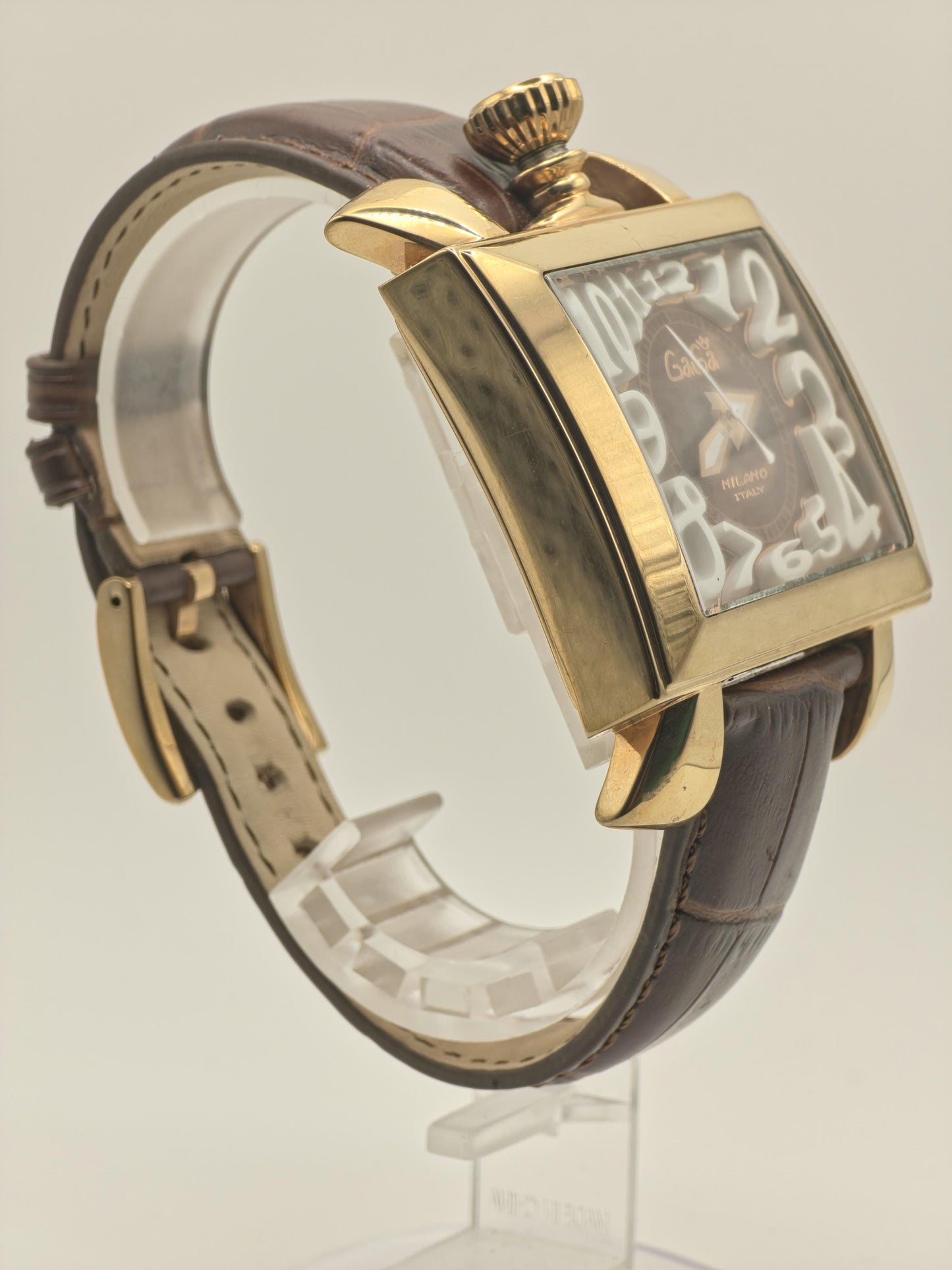 Vintage GaGa Milano Manuale Men's Watch Brown Dial Gold Tone Case Leather Strap Italy - 349